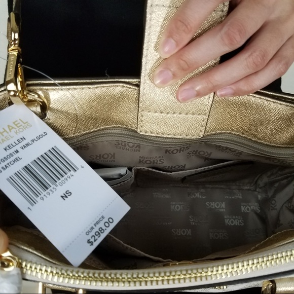 NWT MICHAEL KORS KELLEN SATCHEL CROSSBODY GOLD BAG - Picture 6 of 8